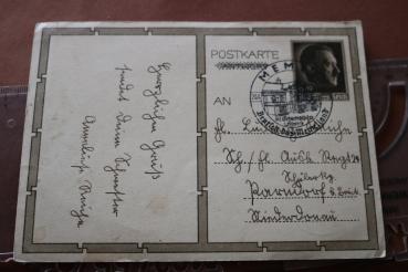 Preview: Postcard - Portrait of Adolf Hitler with special cancellation Memel